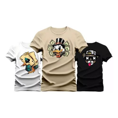 Kit 3 Camisetas Cartas, Tio Patinhas, Urso Boné Bolado