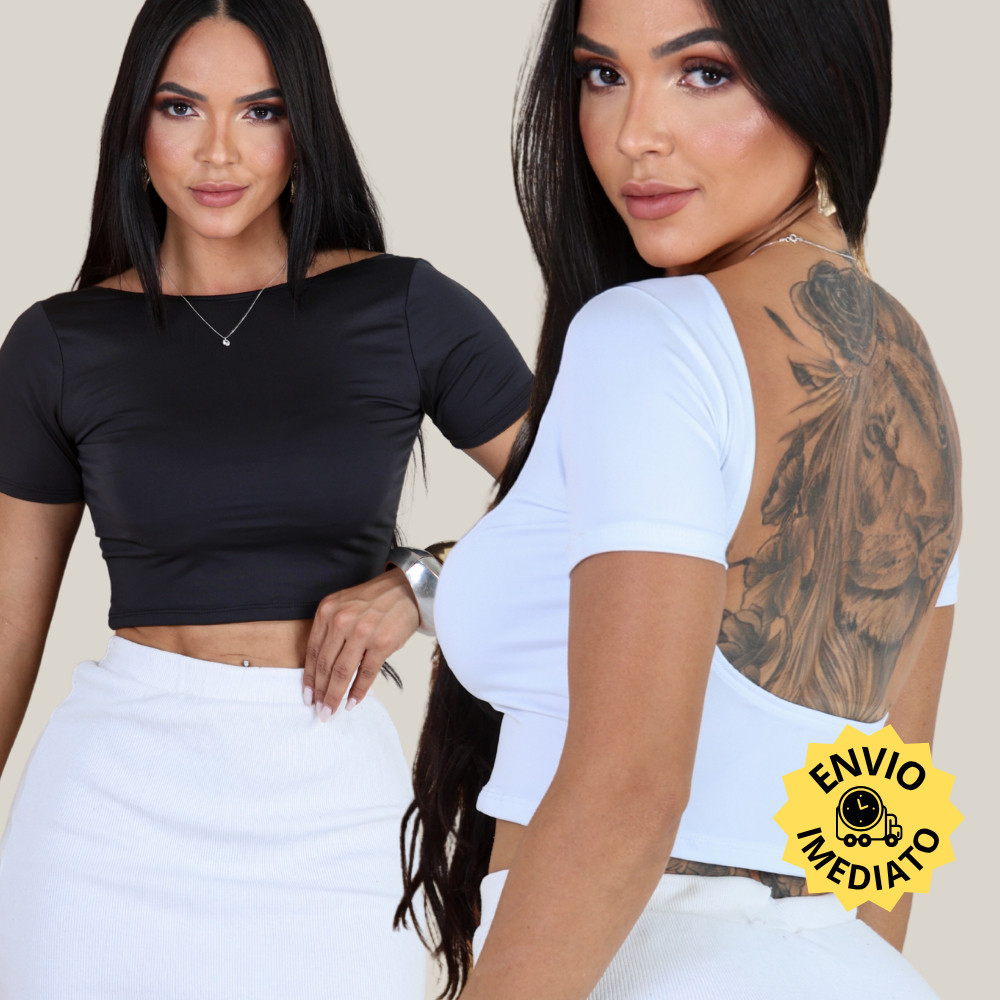 Cropped Costa Nua Baby Tee Look Top Suplex  Manga Curta Crop Blusa Costas Abertas sensual