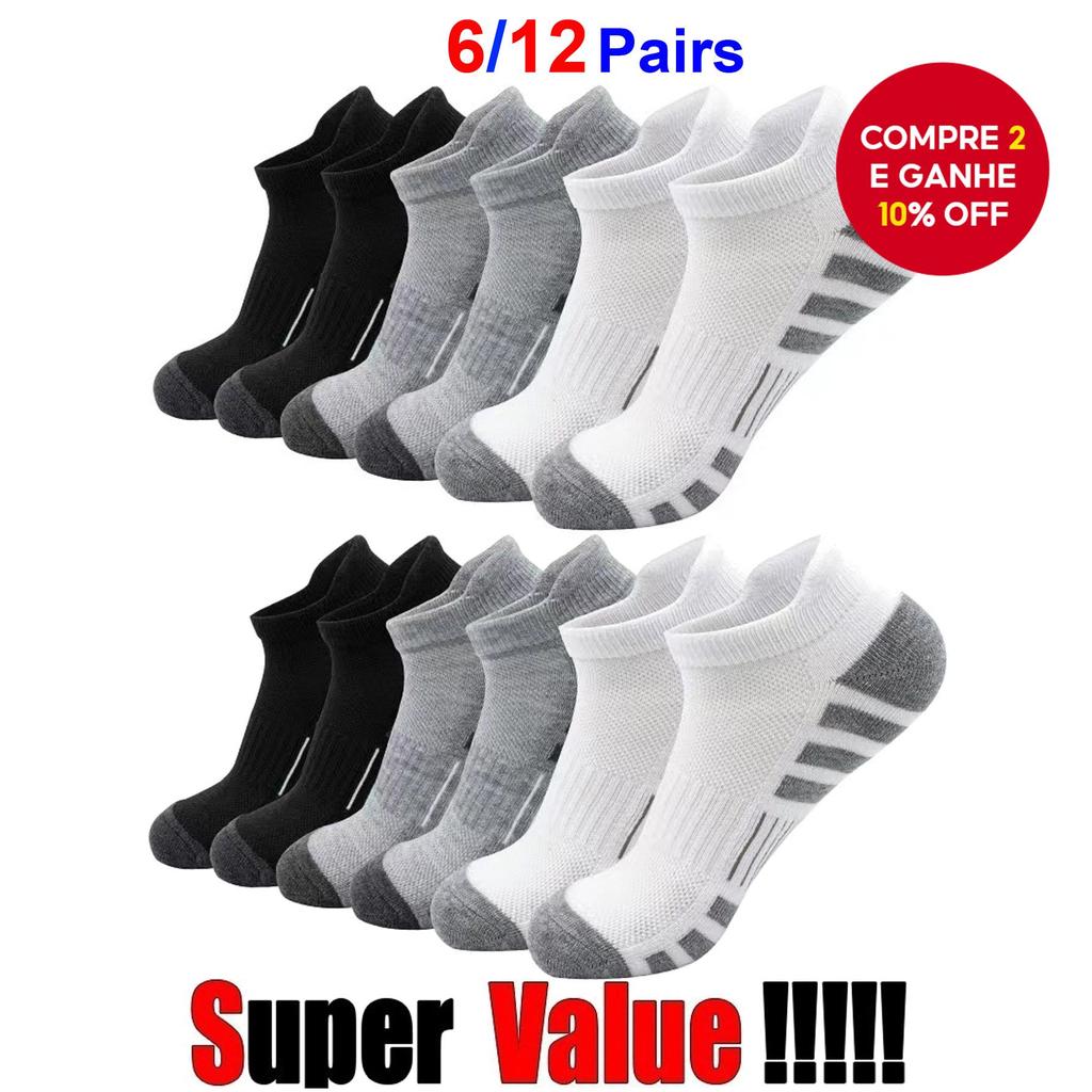 6/12 Pares De Meias Curtas Masculinas De Basquete – Esportivas Profissionais Com Almofada Felpuda , Treinamento Atlético