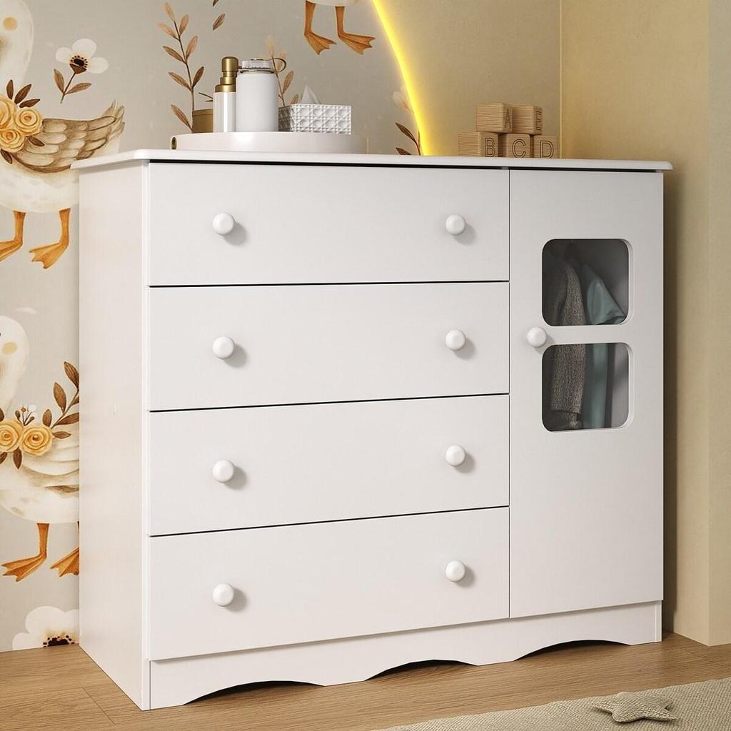 Cômoda Infantil para Bebê 95 cm 1 Porta com Vidro e 4 Gavetas Serena Multimóveis MP4434