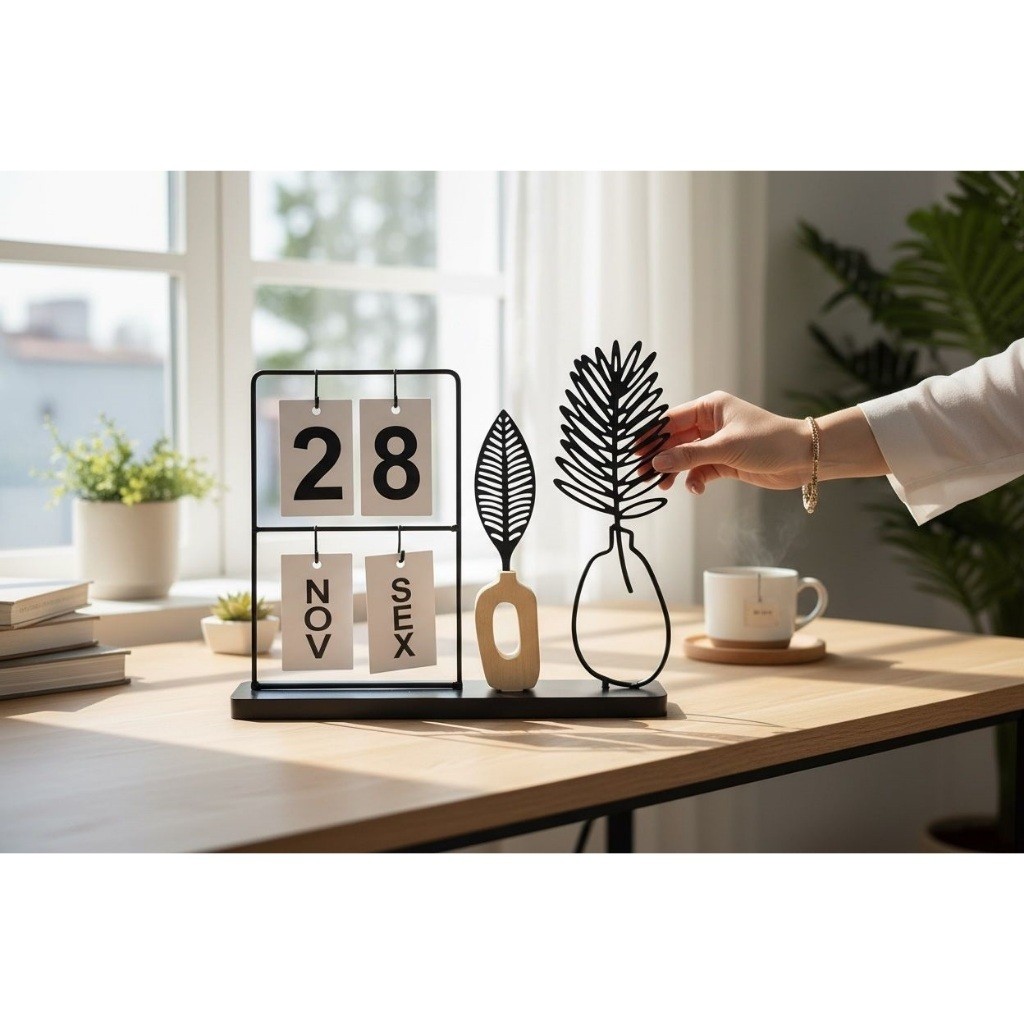 CALENDARIO DECORATIVO EM METAL E MDF 27CM