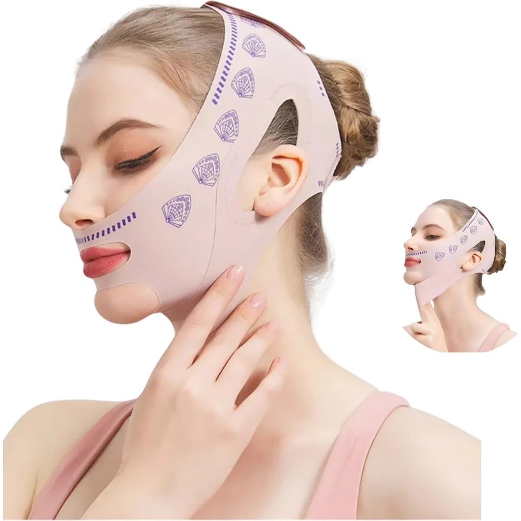 Super Oferta de Máscara Facial V-Line Lifting, Rosa, Modeladora para Contorno do Rosto, Redução de Papada, 