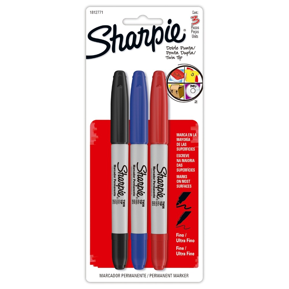 Marcadores Permanente Twin Tip Sharpie Blister Com 3 Un em Oferta na Shopee