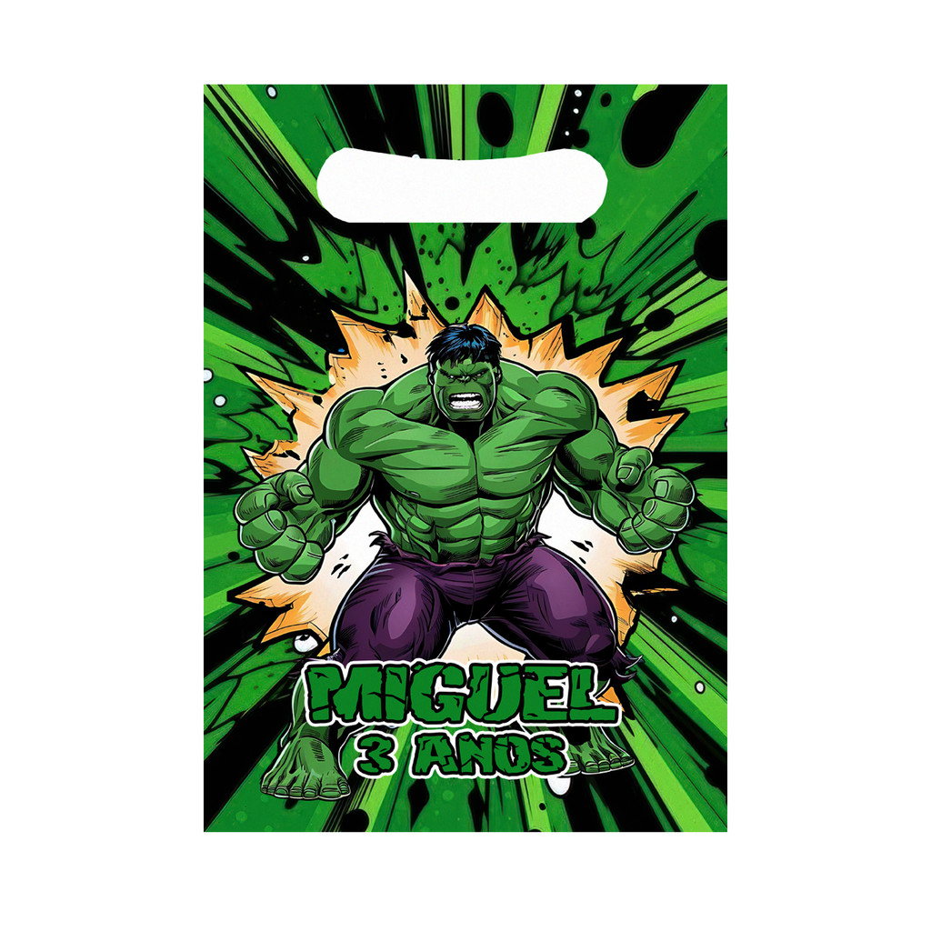 Sacolinhas Surpresa Hulk Personalizada Lembrancinha para festa com nome e idade marvel héroi