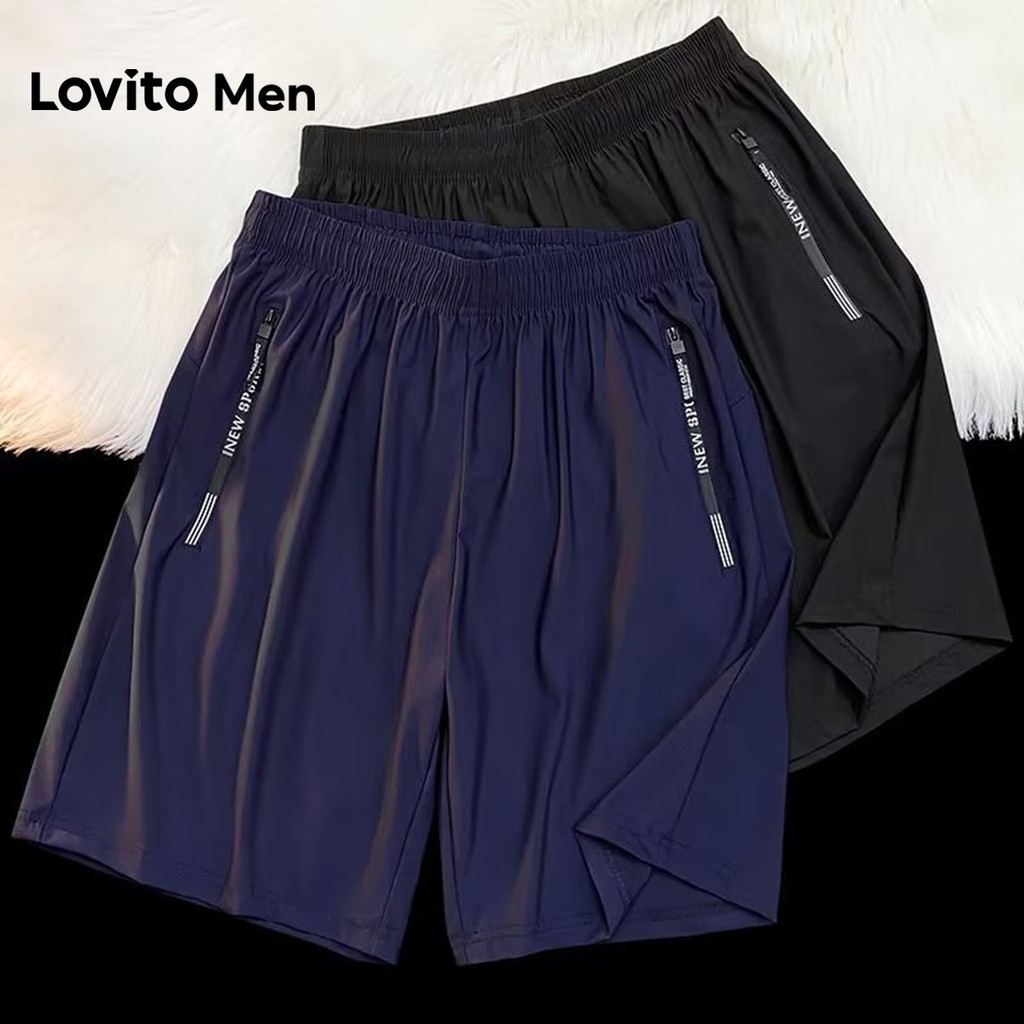 Lovito Men Shorts Casuais com Zíper para Primavera/verão Shorts Pretos para Homens LNE127104 em Oferta na Shopee