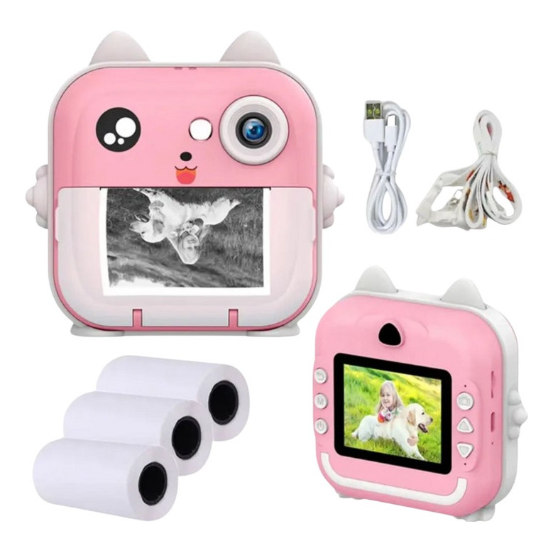 Câmera Digital Infantil Imprime Impressora Foto + 3 Rolos