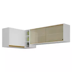 Kit Armário De Cozinha Aéreo Canto 90cm E Aéreo 120cm Veneza Multimóveis Mp2147 Branco-dourado