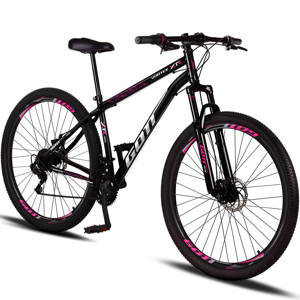 Imagem Bicicleta Aro 29 Aço Carbono Gott Vortex 21v  Com Suspensão - Preto e Rosa