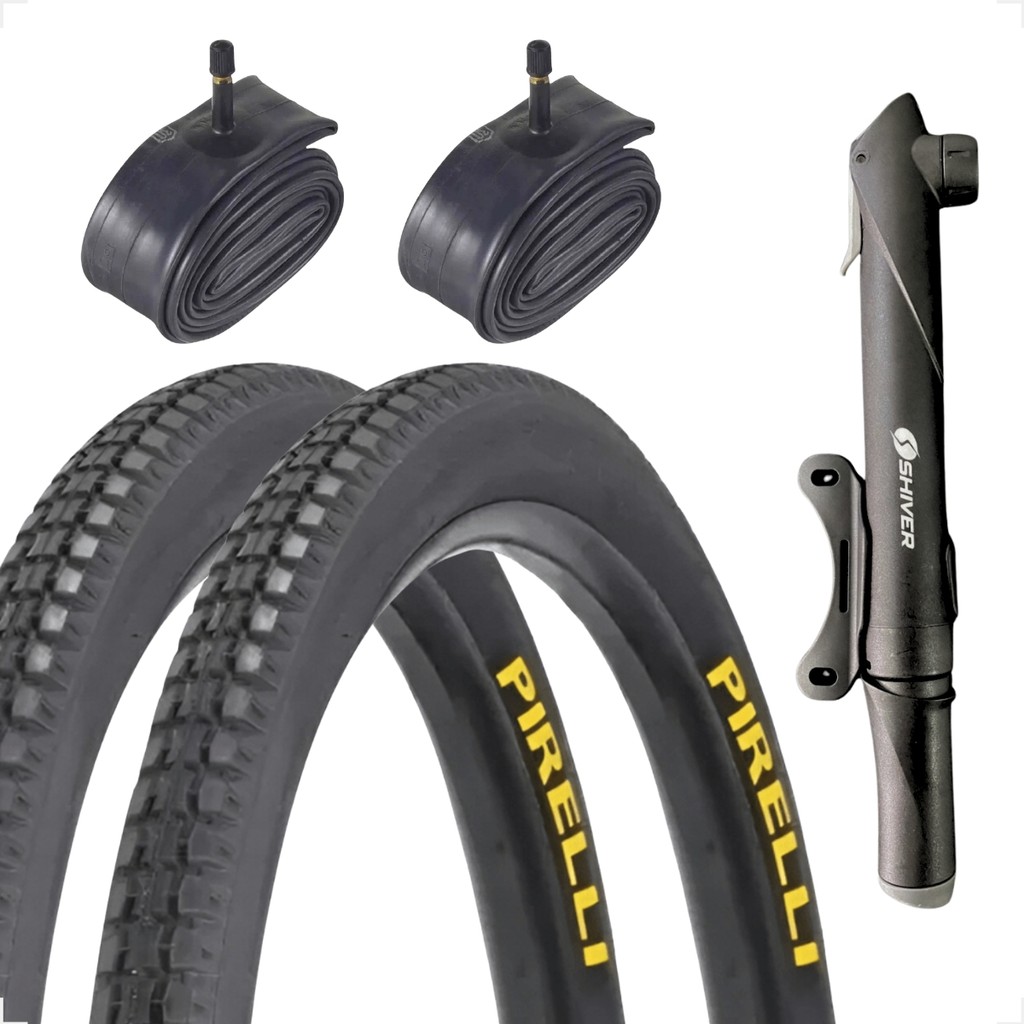PAR PNEU 26 X 1.1 / 2X2 PRIMOR PIRELLI PAR CAMARA BICO GROSSO MINI BOMBA DE AR MANUAL MONARK CALOI