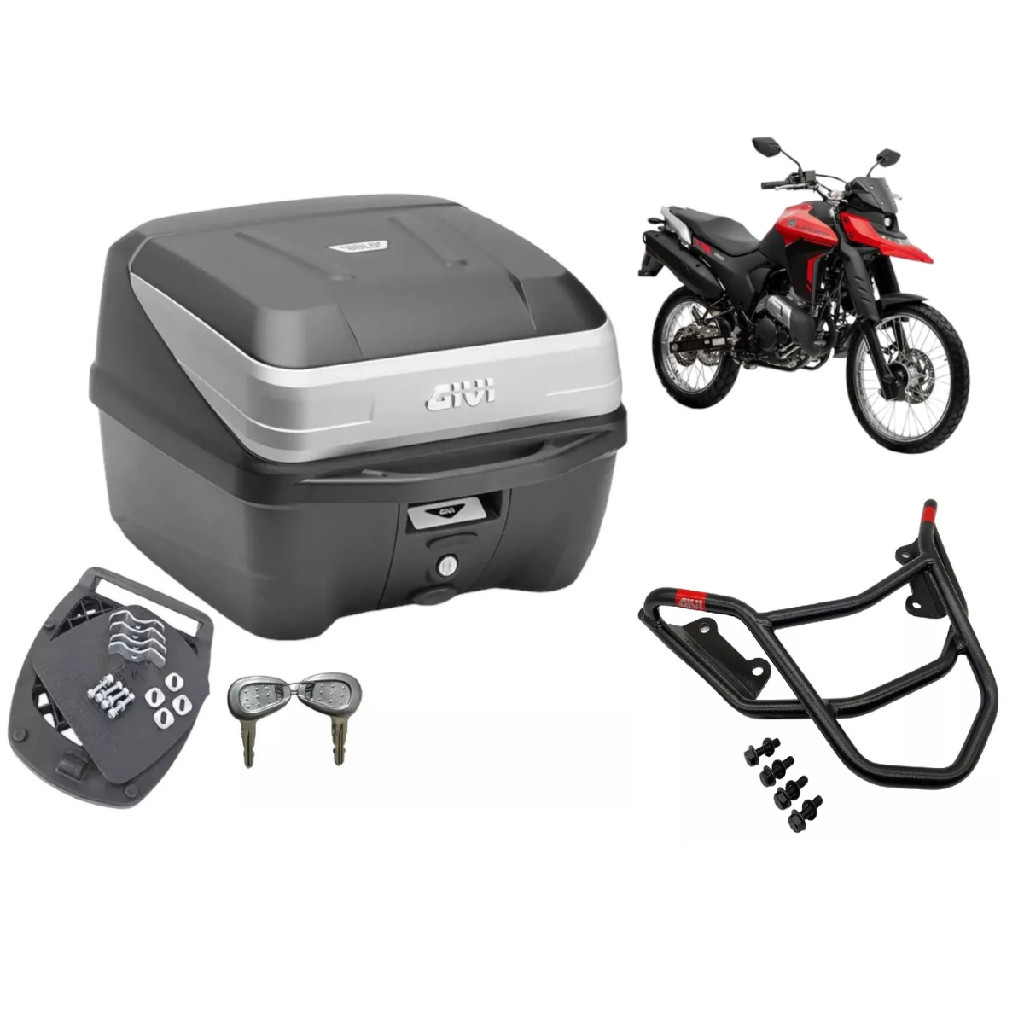 Bau De Moto Givi 33L Traffic III Preto Prata E Bagageiro Suporte Givi Yamaha Lander 250 2019 A 2026 Kit Bauleto Top Case