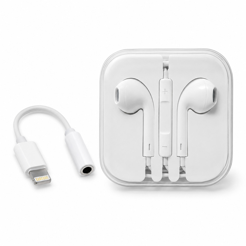 Kit Fone p2 + Adaptador Lightning para P2 3.5mm Conversor de Áudio para Fone de Ouvido com Fio Compatível iOS