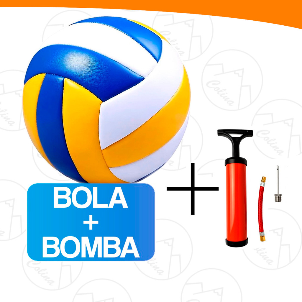 Bola de Volei + Bomba de Encher Ar Profissional Quadra Praia Areia Voleibol 22cm Tamanho Decor