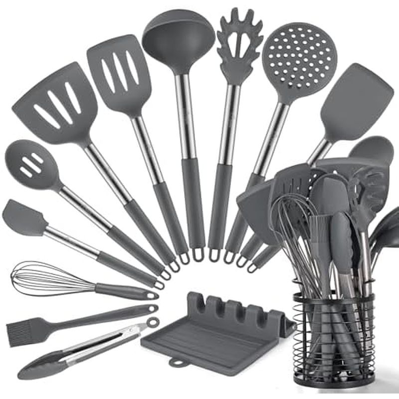 HOTEC 430°F Utensílios de cozinha de Silicone resistentes ao calor, conjunto de utensílios de cozinha, conjunto de espát