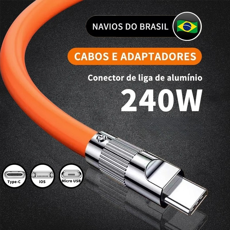Cabo De Dados IP Micro USB Tipo C V8 De Carregamento Rápido 240W 6A De Silicone Líquido
