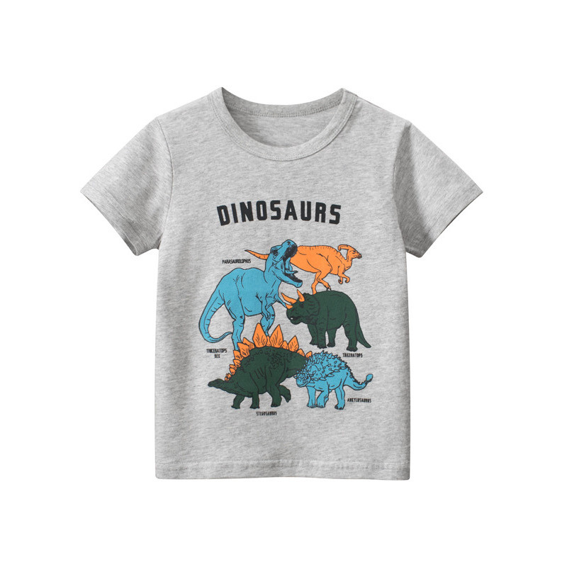 27 crianças versão coreana roupas infantis verão 2026 novo estilo menino desenho animado camiseta de manga curta dinossa