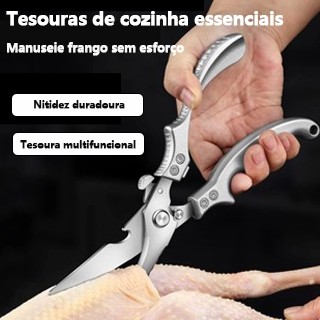 Tesoura Profissional de Cozinha Inox para Frango Legumes Carnes Aves 304 Aço
