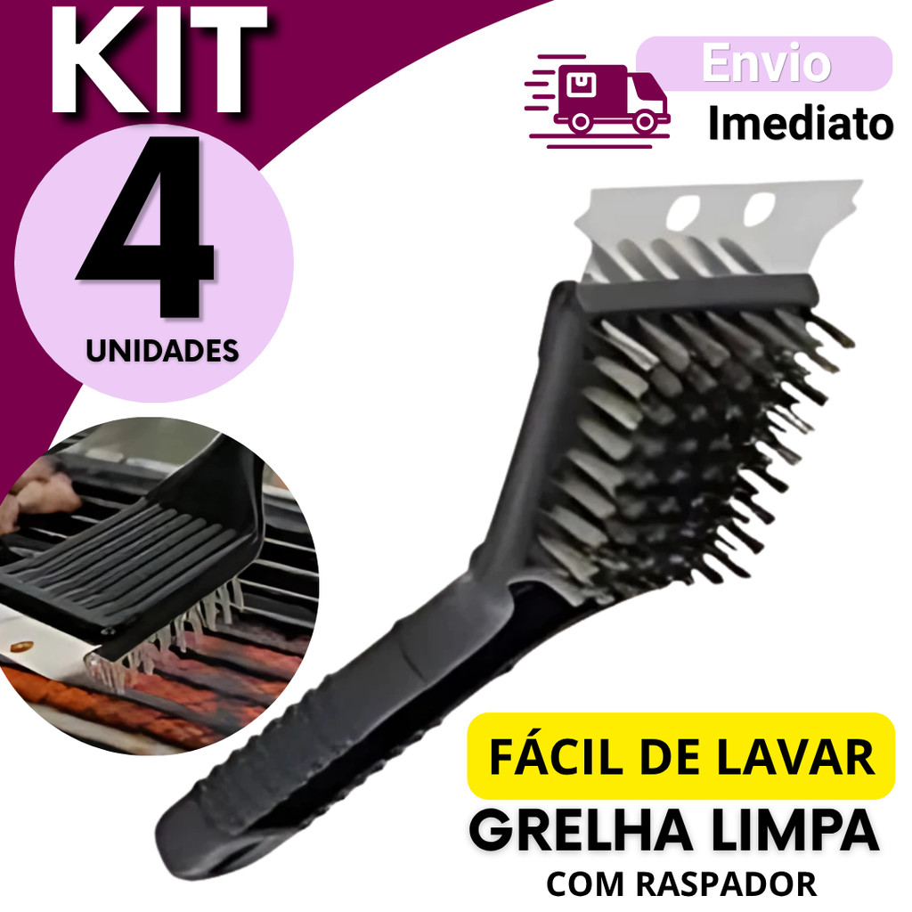 Escova Para Grelha Cerdas de Aço Original KIT 4, 3, 2 ou 1 Unidade Limpa Grelha de Churrasqueira 12'Com Raspador