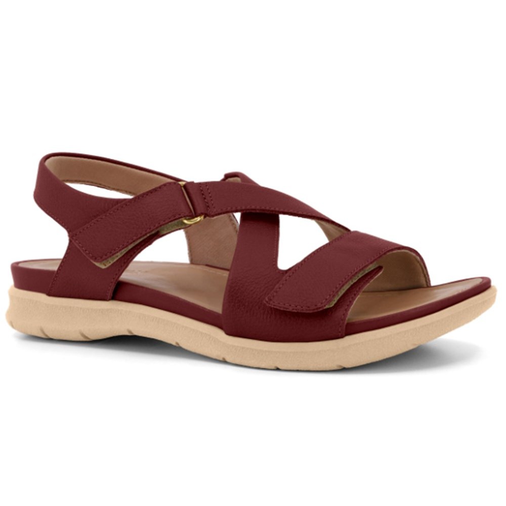 Sandália Feminina Usaflex AA30018 Couro Plataforma 3cm Fecho Flex Calce Fácil Confortável