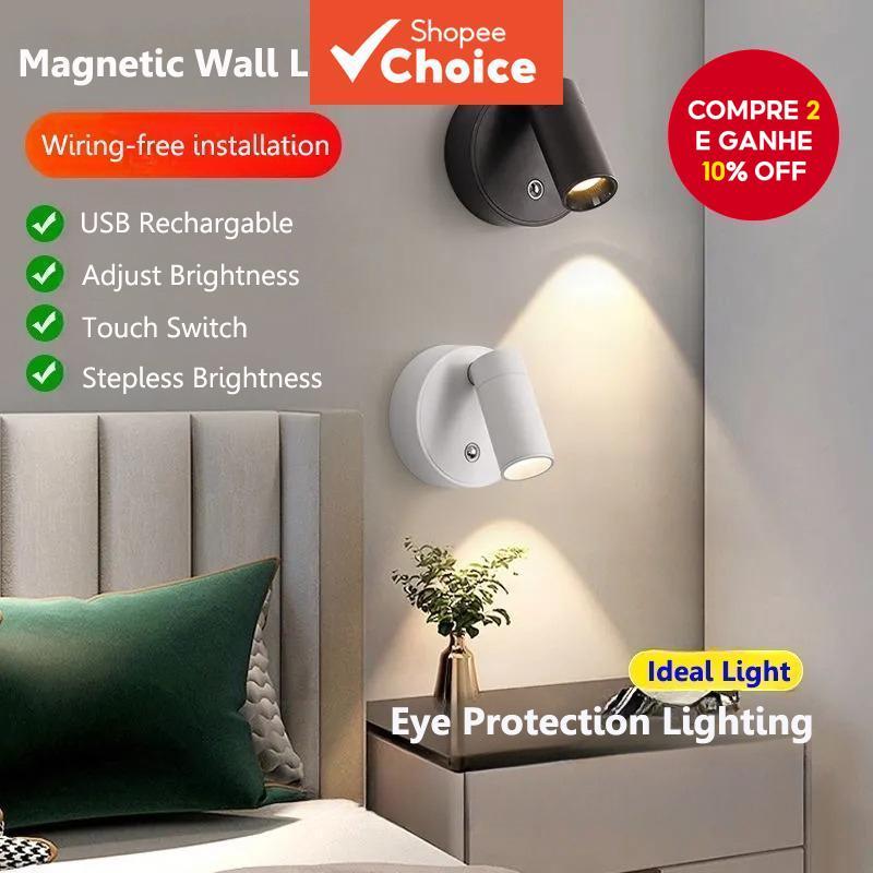 Lâmpada de Parede Sem Fio Recarregável com Luz de Escurecimento Ajustável para Leitura Noturna no Quarto de Dormir em Oferta na Shopee