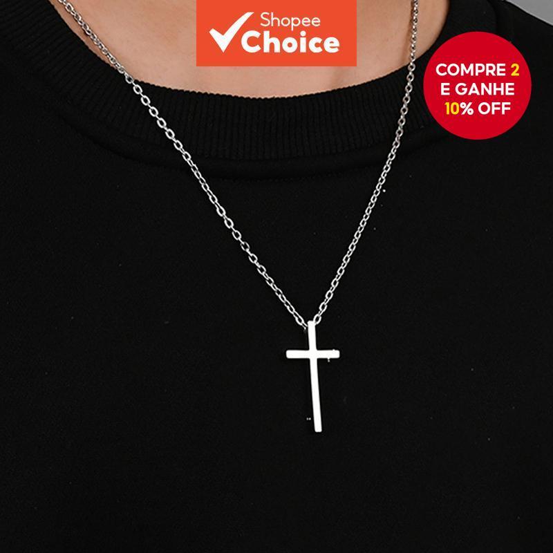 Colar De Cruz De Aço Inoxidável Prateado Hip Hop Joias De Corrente Longa Para Homens em Oferta na Shopee