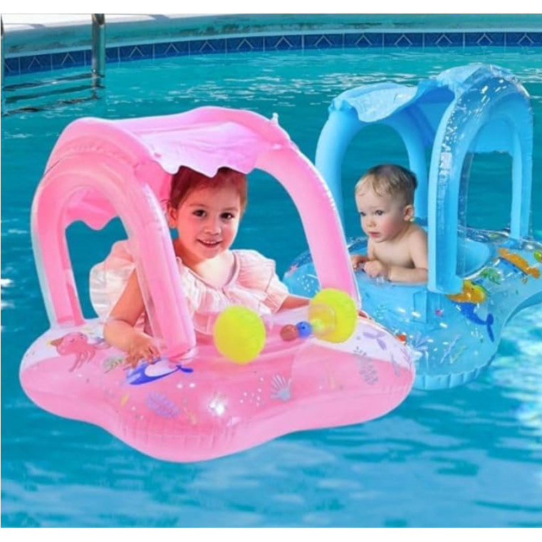 Boia Inflavel Bote Infantil Bebê 65x65Cm Com Cobertura Baby (Rosa)