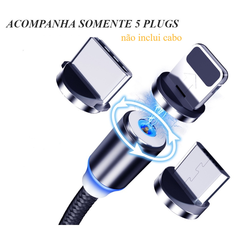 5 peças de plug para cabo magnético micro usb tipo C e para iphone envio rápido não inclui cabo em Oferta na Shopee