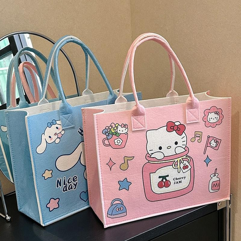 [largeloohg] Sanrio Hello Kitty Bolsa De Feltro Kuromi Cinnamoroll Bolsas De Ombro Femininas Crossbody Casual De Grande