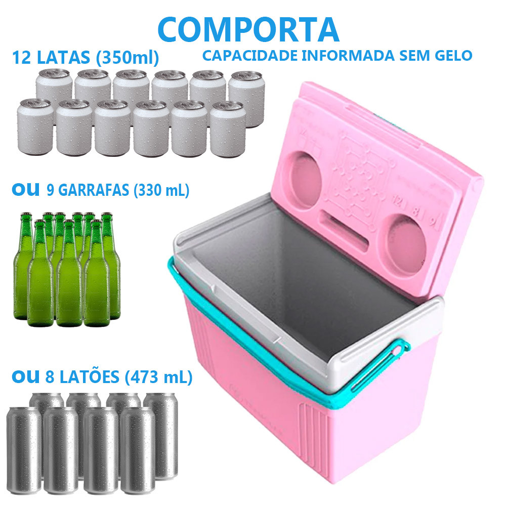Detalhes do Kit Caixa Cooler Termica 20 Litros Com Alça Cor Rosa com Caixa 8 Litros Pesca Praia Termolar