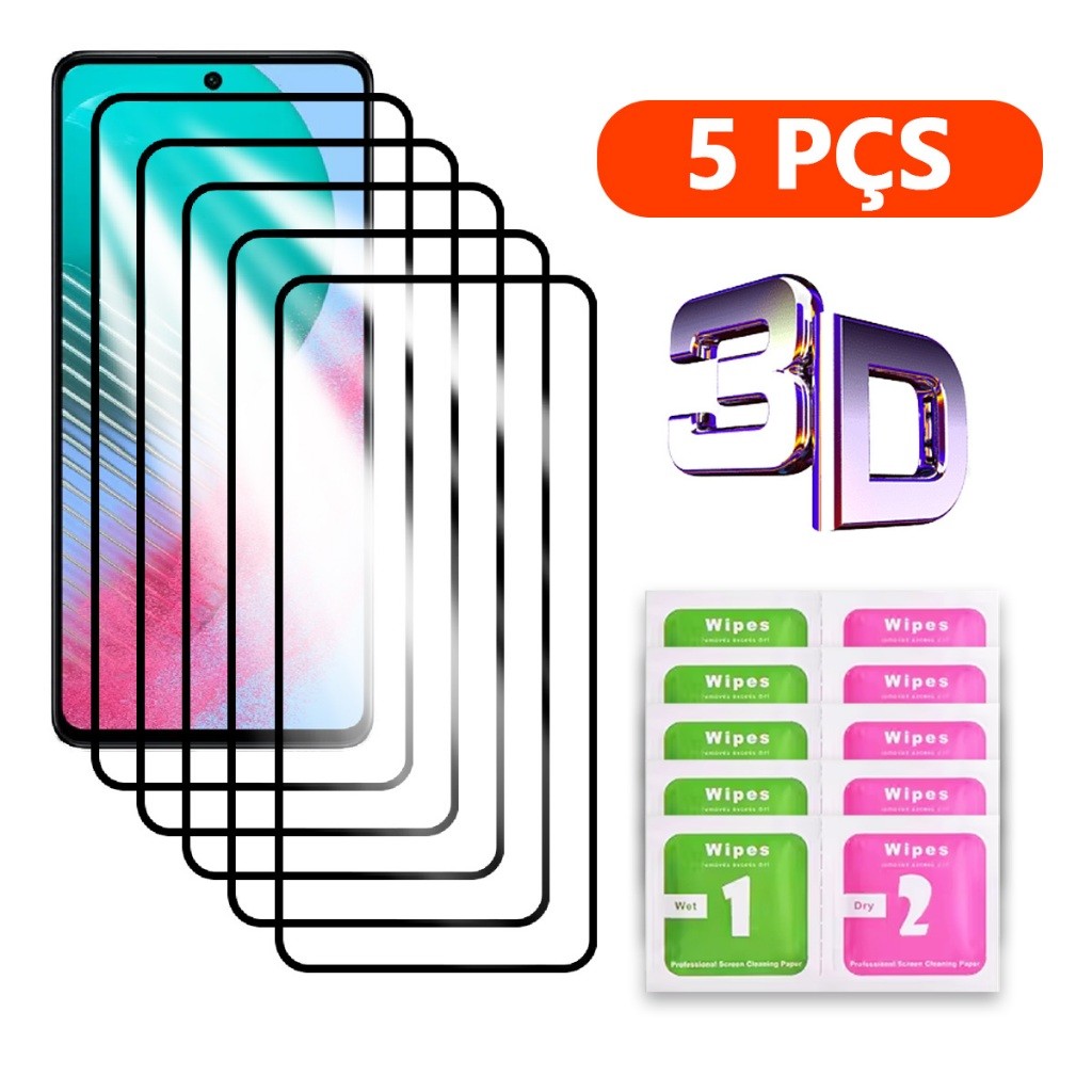 Kit 5 Película 3D Vidro Temperado Compatível Com Samsung Galaxy M55 M54 M34 M14 M53 M23 M13 M62 M52 M32 M22 M12 M51 M31