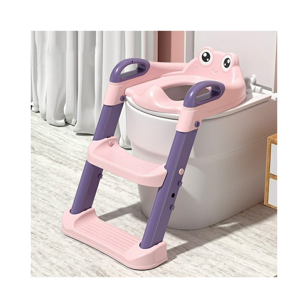 Troninho Infantil com Escada e Assento Redutor Ajustável Almofadado para Vaso Sanitário Rosa