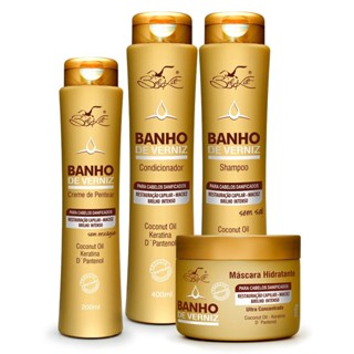 Kit Tratamento Capilar Banho de Verniz Belkit  (Shampoo, Condicionador, Máscara e Creme de Pentear) em Oferta na Shopee
