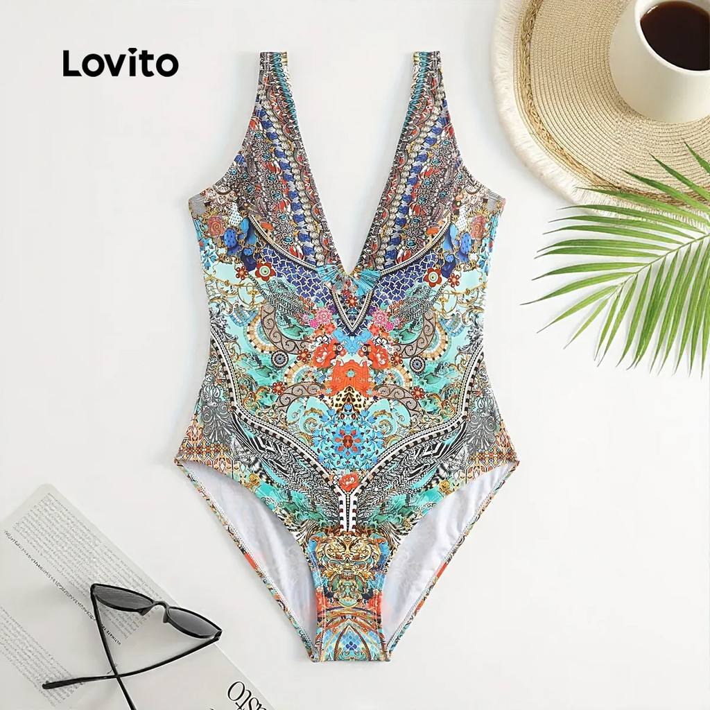 Lovito Boho Onepiece Maiô Primavera/verão Maiô de Uma Peça para Mulheres LNL126243 em Oferta na Shopee