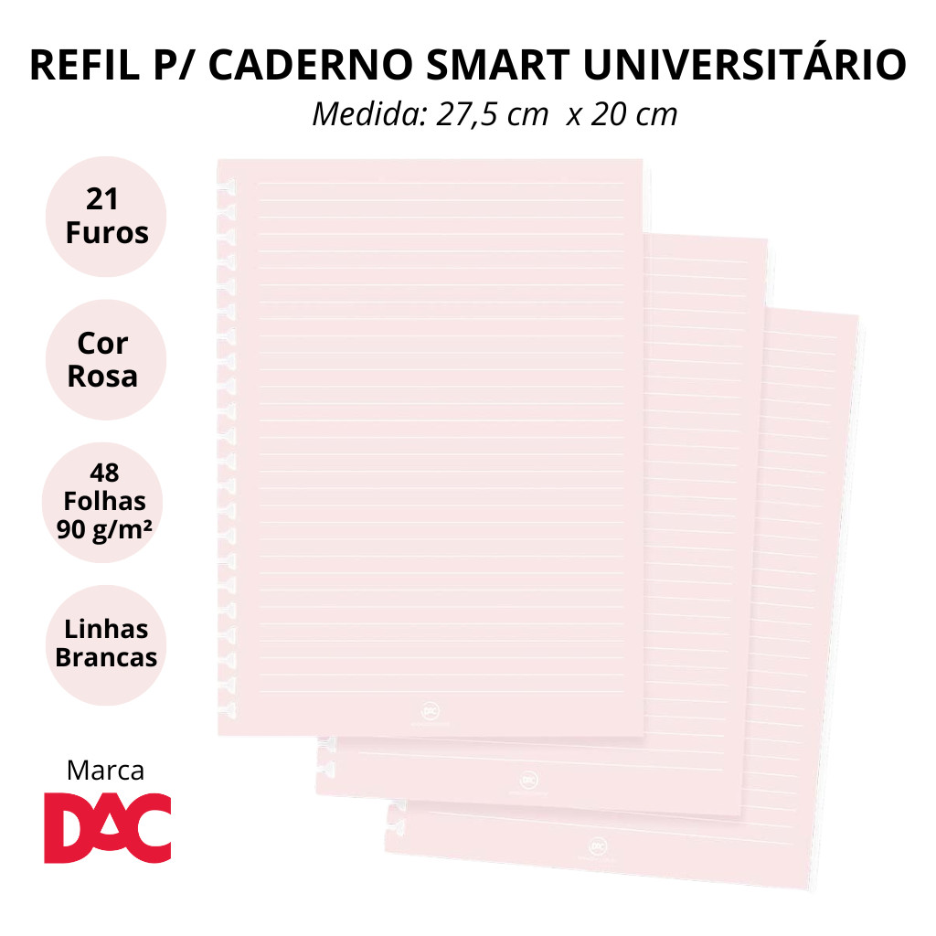 Refil de Folhas Reposicionável para Caderno Smart Universitário Rosa - DAC em Oferta na Shopee