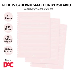 Refil de Folhas Reposicionável para Caderno Smart Universitário Rosa - DAC