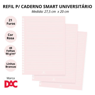 Refil de Folhas Reposicionável para Caderno Smart Universitário Rosa - DAC