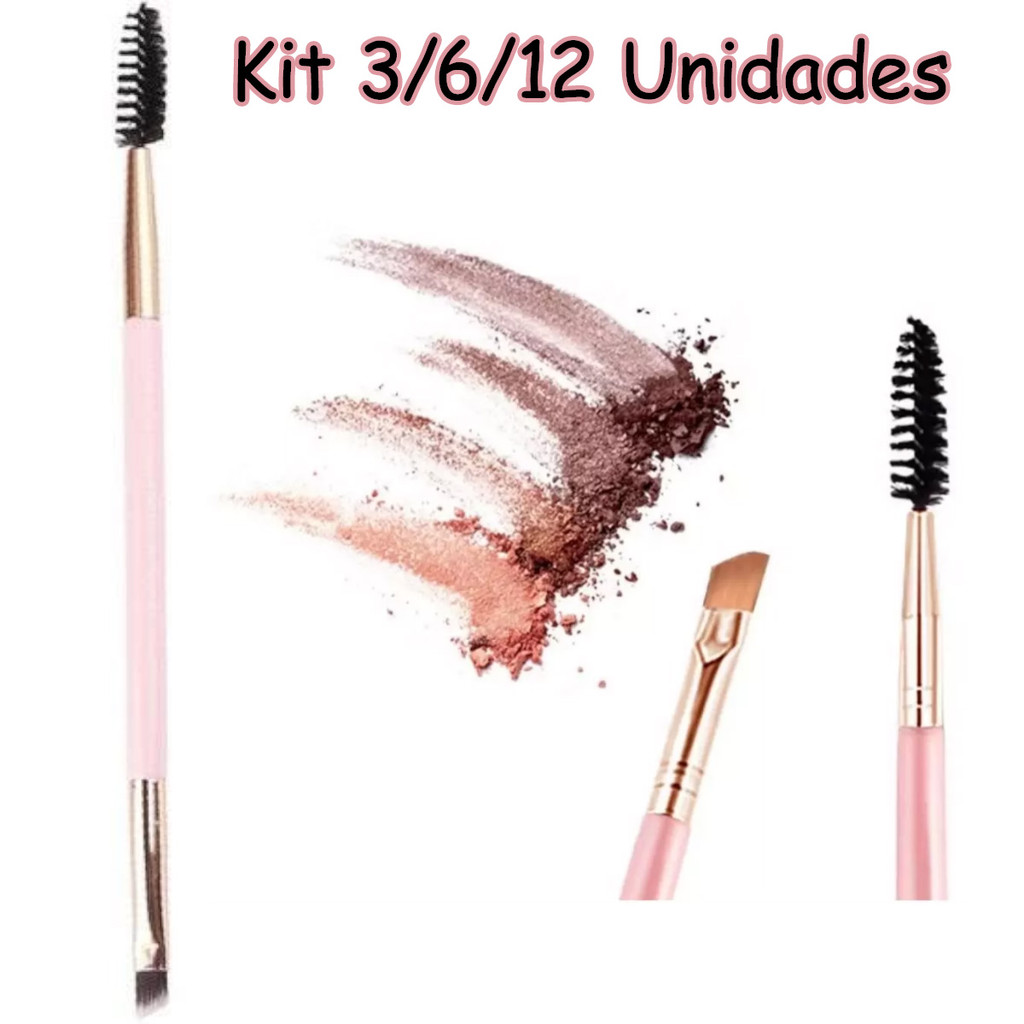 Kit 3/6/12 Pincéis para Sobrancelhas Duplo Chanfrado com Escova – Dupla Face Maquiagem