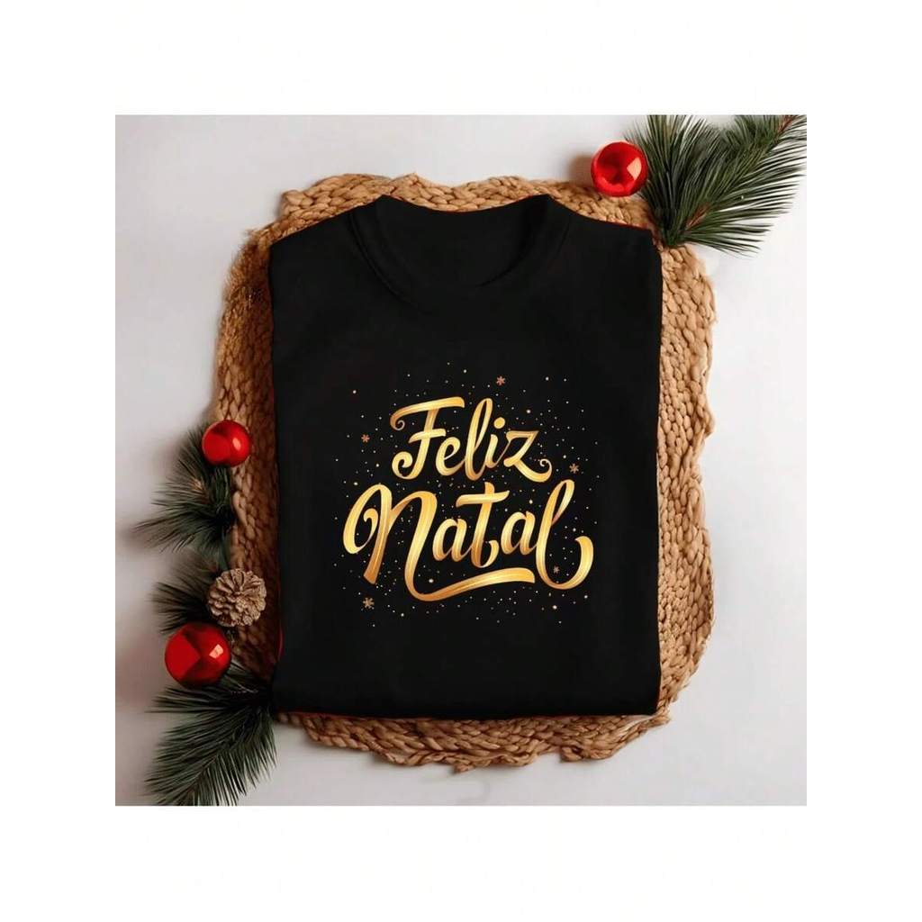 Camiseta Unissex Masculina Feliz Natal Dourado  Personalizada 100% Algodão Delicada Festa Feliz Natal Lançamento