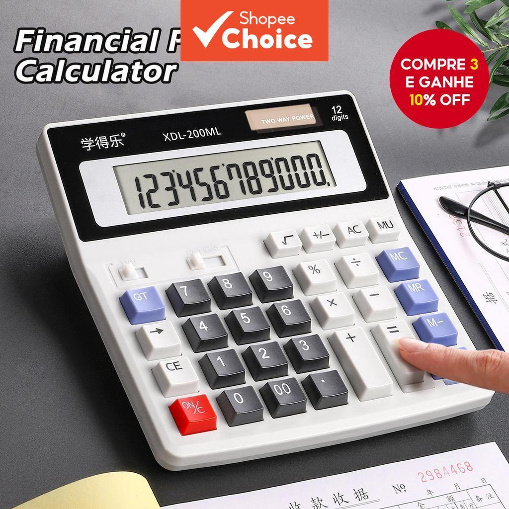  Calculadora de 12 dígitos com botões grandes, alimentada por energia solar, display LCD multifuncional para negócios,