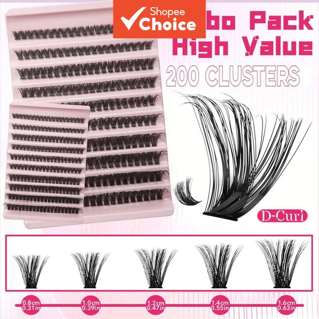  Pincel de maquiagem para cílios, kit de extensão de cílios tufinho, aglomerados de cílios, 200 unidades, extensão de