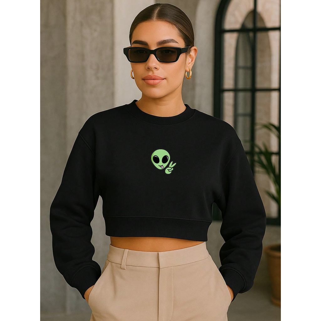 Cropped Moletom Feminino Et Alien Paz e Amor Swag Streetwear Fofo Tumblr Estiloso Várias Cores