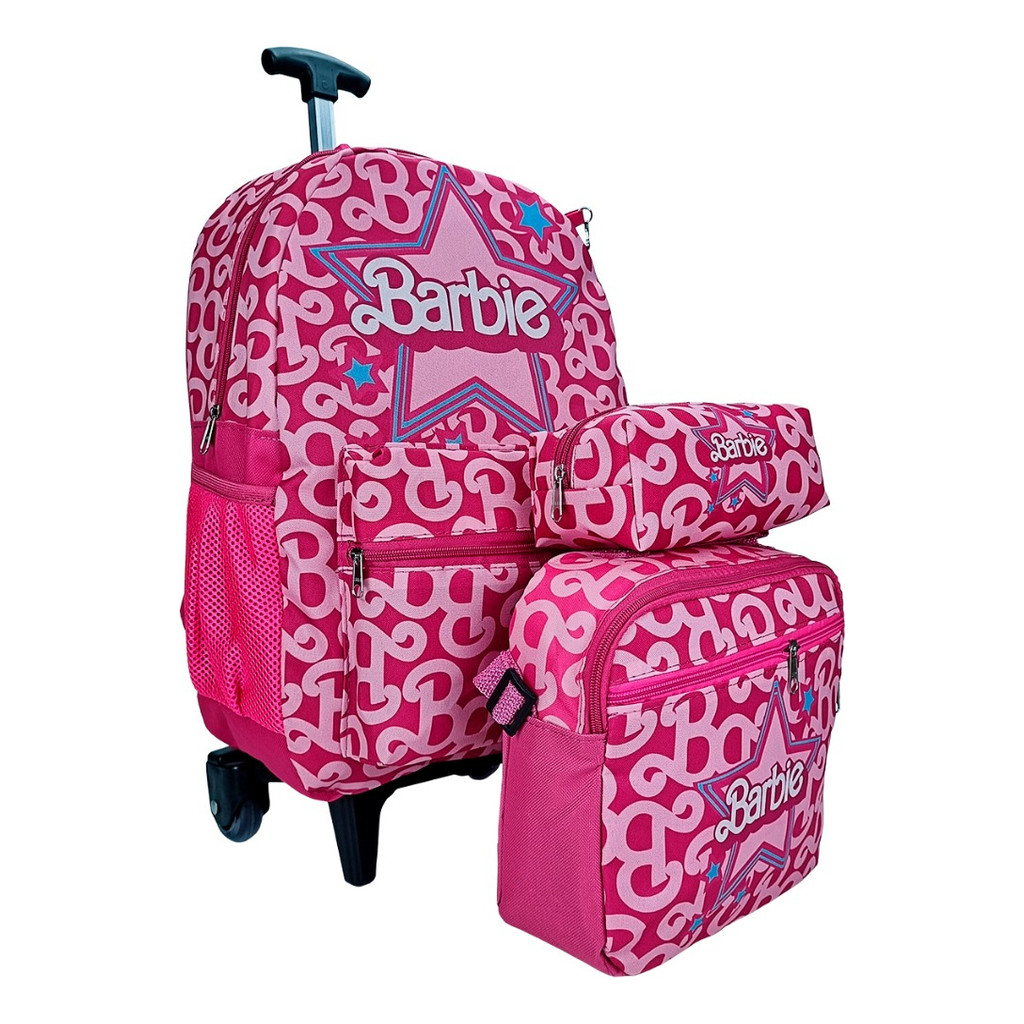 Kit Mochila Infantil Barbie Rodinhas Bolsa Escolar Menina