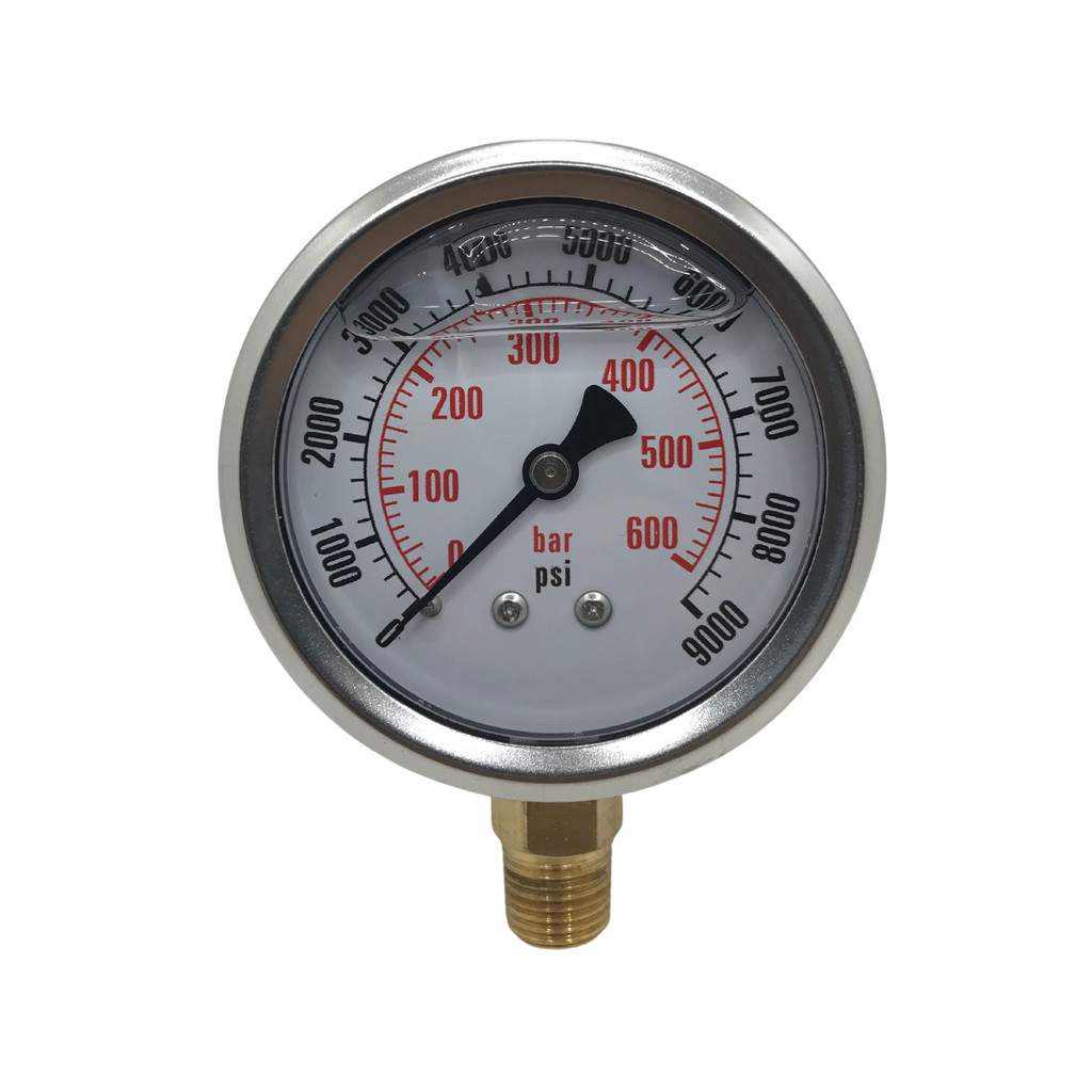 Medidor De Pressão Vertical Glicerinado Inox 600bar Visor 63mm Manômetro 9000Psi Rosca 1/4
