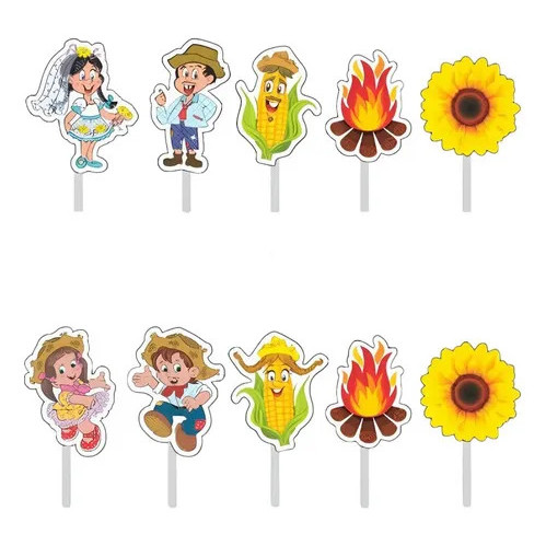 Topo De Bolo Palito Decorativo Arraiá C/10 Para Festa Junina