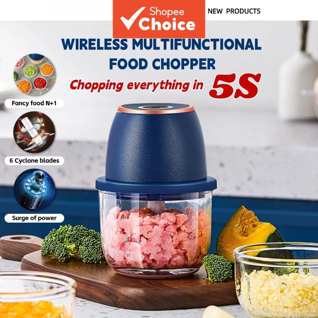 Potente Processador Elétrico Portátil de Alimentos e Picador - Mini Fatiador de Alho Sem Fio USB 350ML Aço Inoxidável