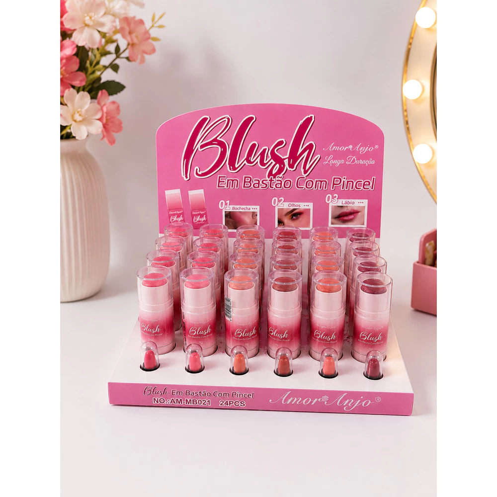 Box c/24uni uni Blush 3 em 1 Bastão Cremoso Para Rosto E Lábios Amor Anjo