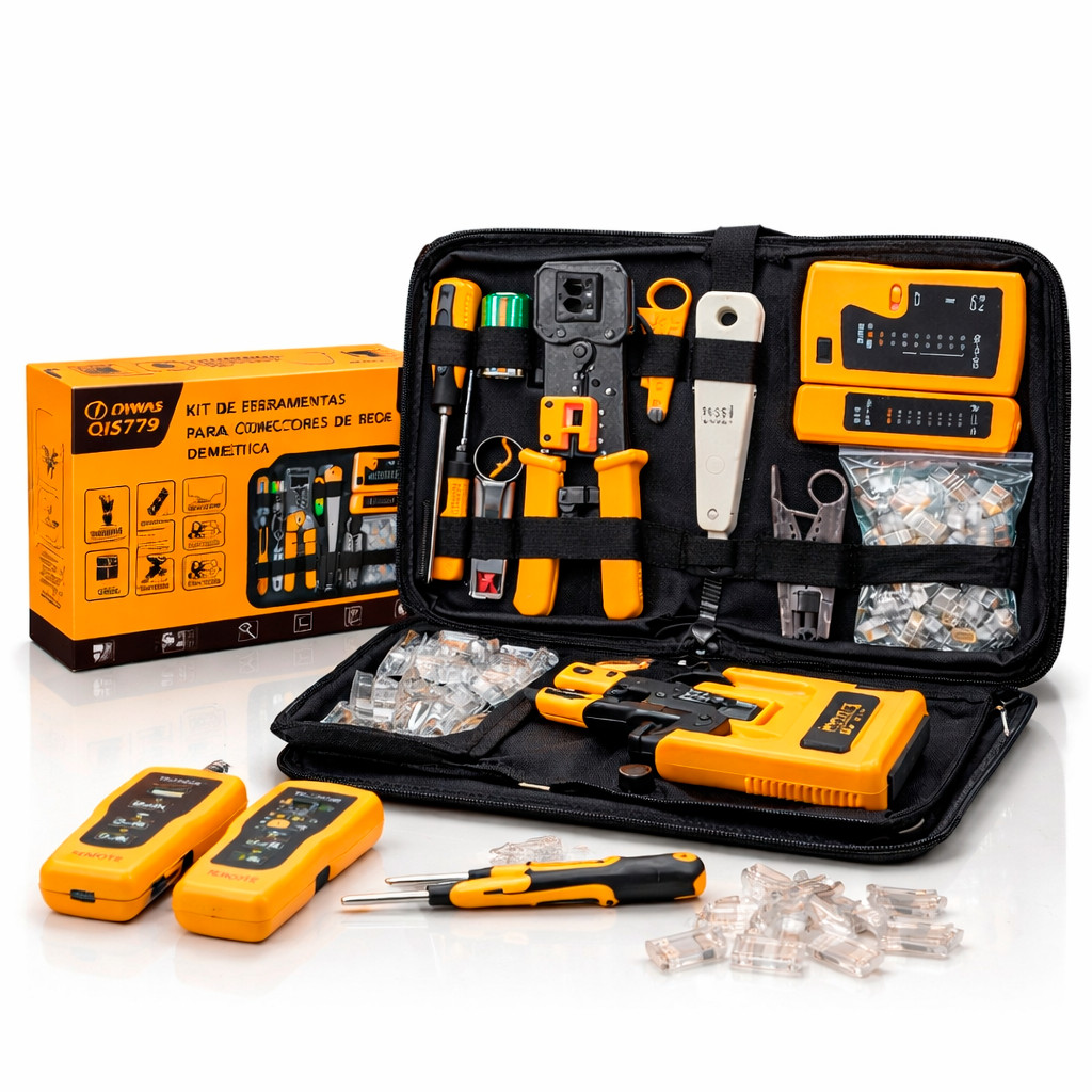 Kit Ferramentas Rede RJ45 Alicate Crimpador Testador 10 Peças