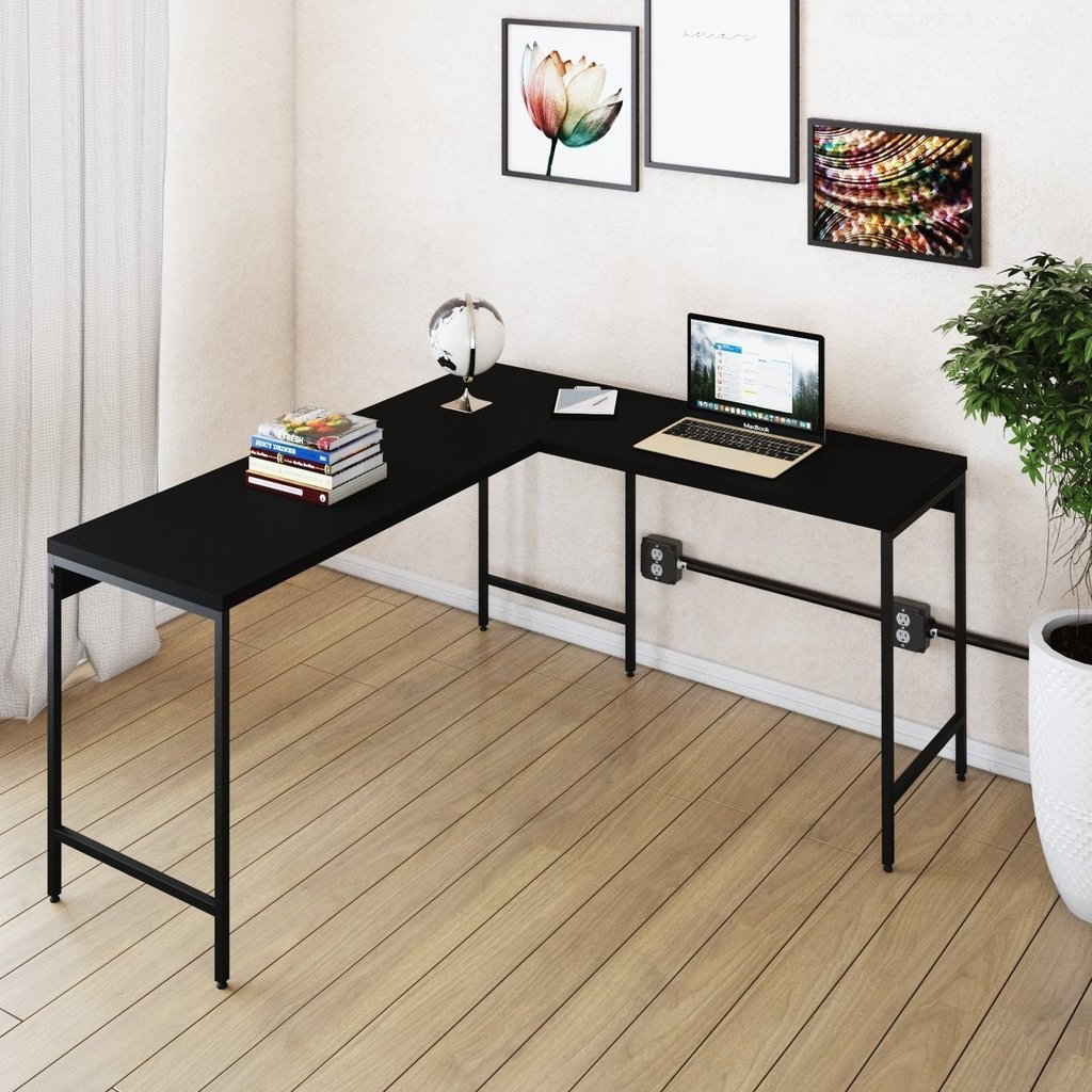 Escrivaninha Mesa Escritório em L Estilo Active 150cm Industrial Yescasa Preto Onix/Preto