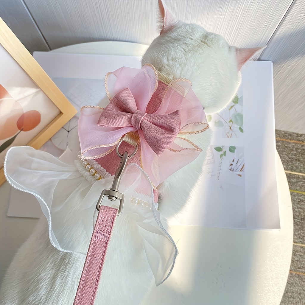 1 peça de Colete Arnês para Animais de Estimação em Poliéster e Renda Rosa e Azul e 1 peça de Fivela Rosa e Azul com 120