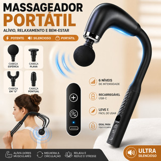 Massageador Gun Portátil Alongado Muscular 4 em 1 Com 6 Velocidades 3 Modos Para Pescoço …