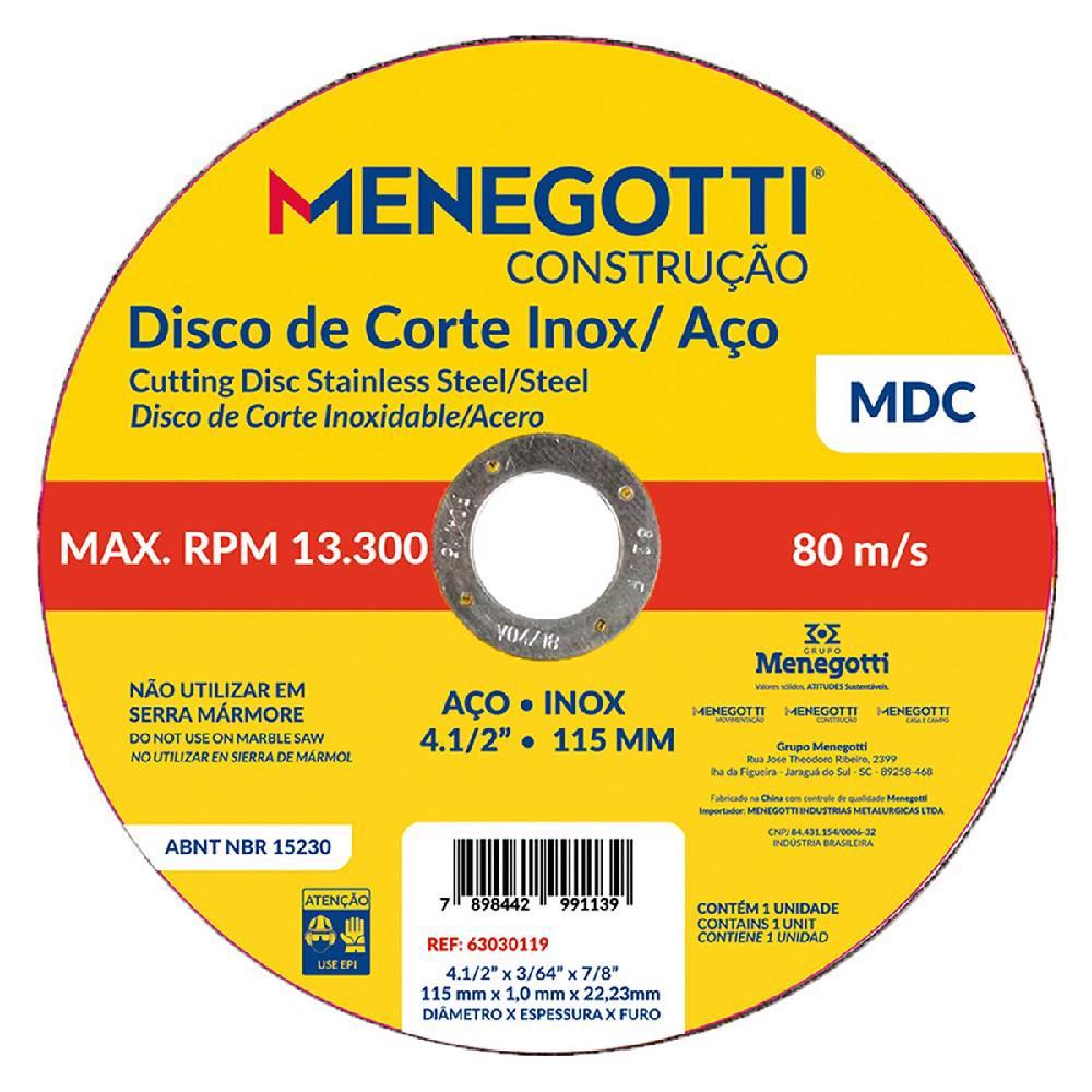 Disco de Corte Inox / Aço 115mm MDC (63030119) - Menegotti em Oferta na Shopee
